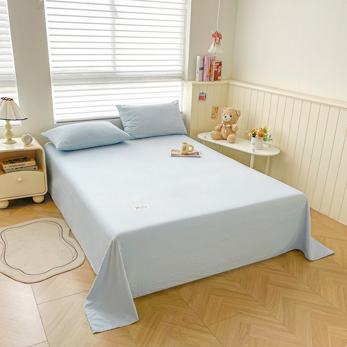 91家纺网 家纺一手货源 找家纺 贝扬思家纺 2026新款高品质A类泡芙纱纯色单床单床单单件 CD-浅蓝