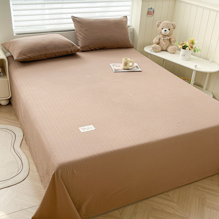 91家纺网 家纺一手货源 找家纺 贝扬思家纺 2026新款高品质A类泡芙纱纯色单床单床单单件 CD-深咖