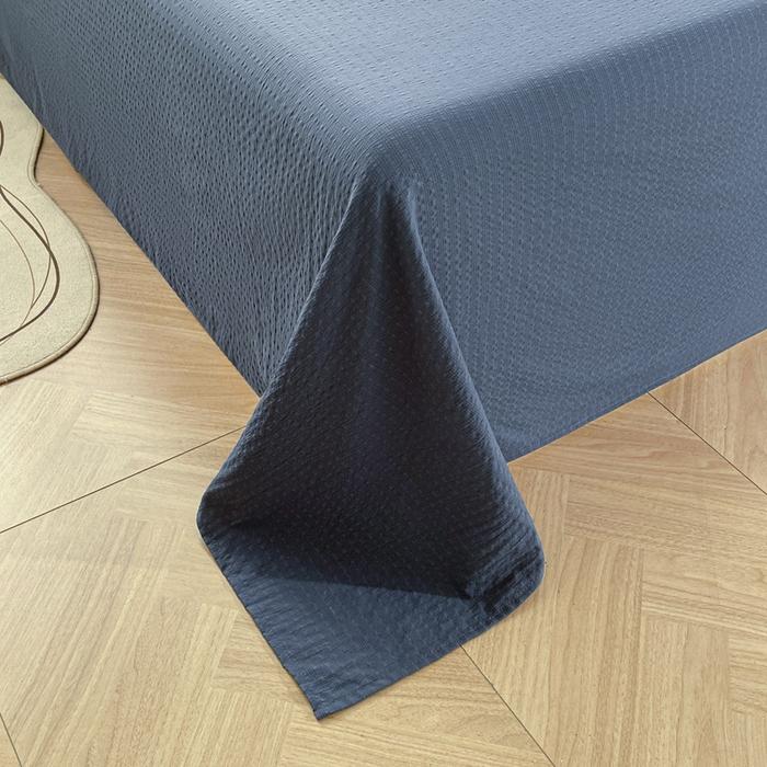 91家纺网 家纺一手货源 找家纺 贝扬思家纺 2026新款高品质A类泡芙纱纯色单床单床单单件 CD-深蓝