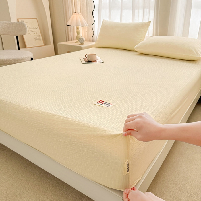 91家纺网 家纺一手货源 找家纺 （总）贝扬思家纺 2026新款高品质A类泡芙纱纯色单床笠系列-110g