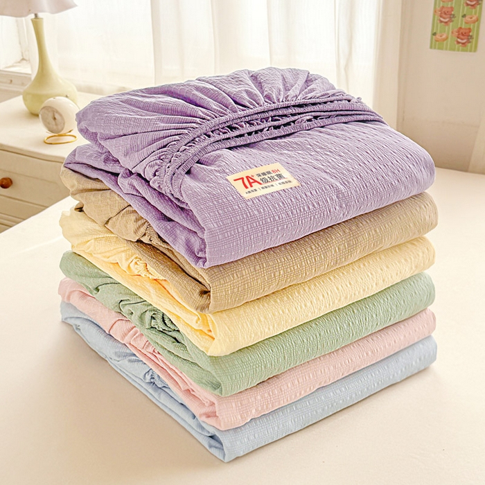 91家纺网 家纺一手货源 找家纺 （总）贝扬思家纺 2026新款高品质A类泡芙纱纯色单床笠系列-110g