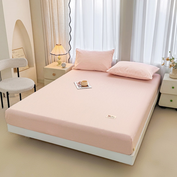 91家纺网 家纺一手货源 找家纺 贝扬思家纺 2026新款高品质A类泡芙纱纯色单床笠系列-110g CL-粉色