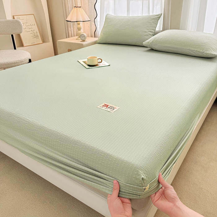 91家纺网 家纺一手货源 找家纺 贝扬思家纺 2026新款高品质A类泡芙纱纯色单床笠系列-110g CL-绿色