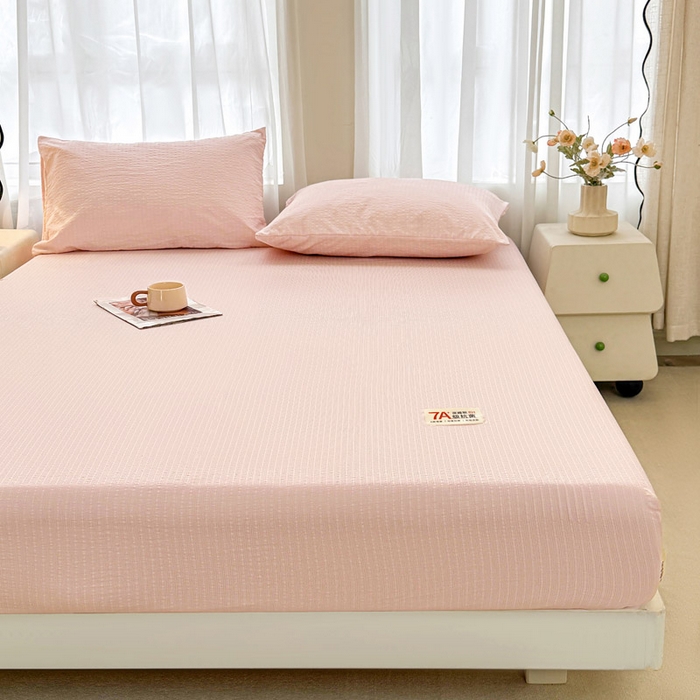 91家纺网 家纺一手货源 找家纺 贝扬思家纺 2026新款高品质A类泡芙纱纯色单床笠系列-110g CL-粉色