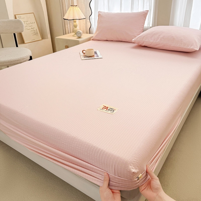 91家纺网 家纺一手货源 找家纺 贝扬思家纺 2026新款高品质A类泡芙纱纯色单床笠系列-110g CL-粉色