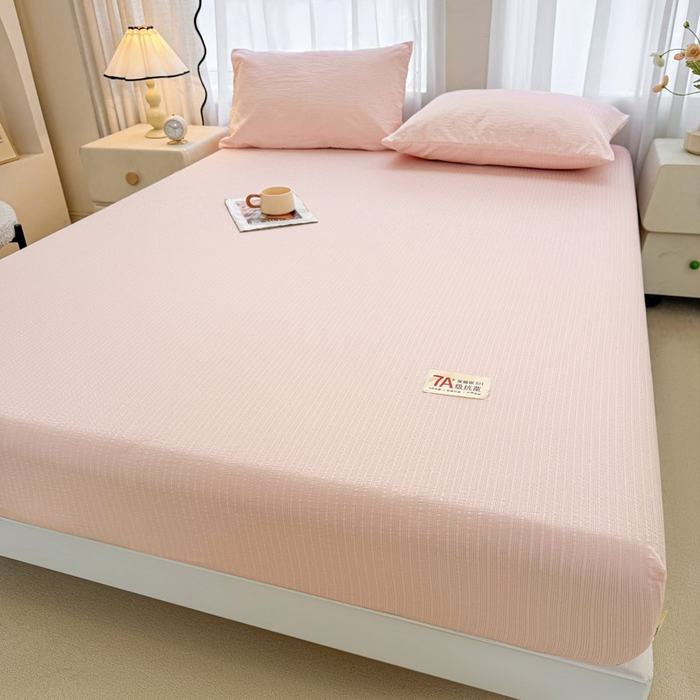 91家纺网 家纺一手货源 找家纺 贝扬思家纺 2026新款高品质A类泡芙纱纯色单床笠系列-110g CL-粉色