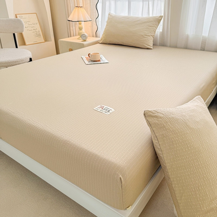 91家纺网 家纺一手货源 找家纺 贝扬思家纺 2026新款高品质A类泡芙纱纯色单床笠系列-110g CL-卡其