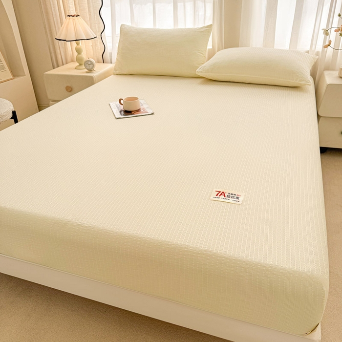 91家纺网 家纺一手货源 找家纺 贝扬思家纺 2026新款高品质A类泡芙纱纯色单床笠系列-110g CL-米黄