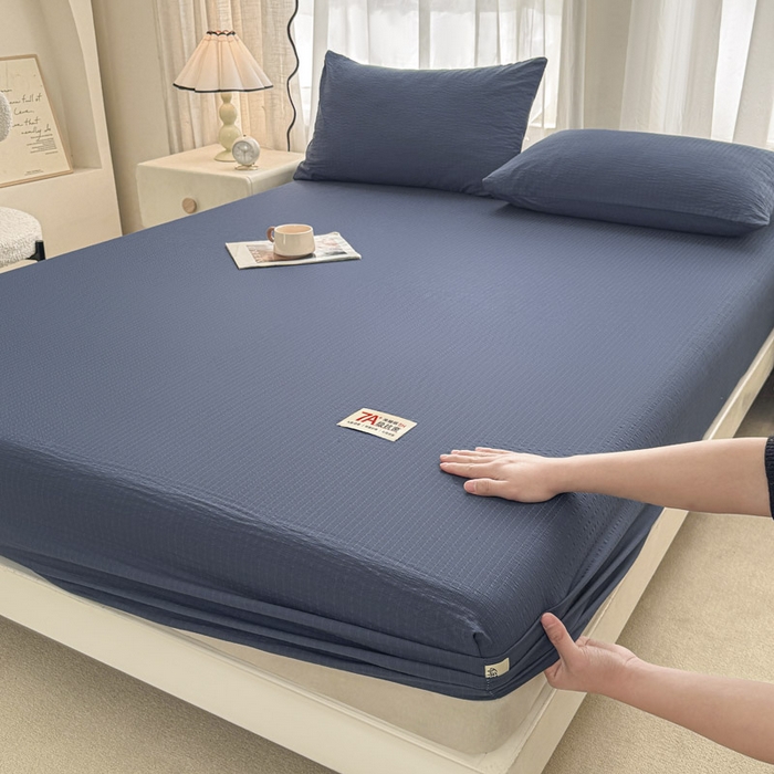 91家纺网 家纺一手货源 找家纺 贝扬思家纺 2026新款高品质A类泡芙纱纯色单床笠系列-110g CL-深蓝