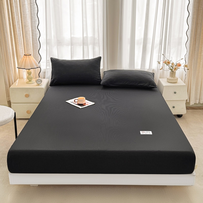 91家纺网 家纺一手货源 找家纺 贝扬思家纺 2026新款高品质A类泡芙纱纯色单床笠系列-110g CL-黑色