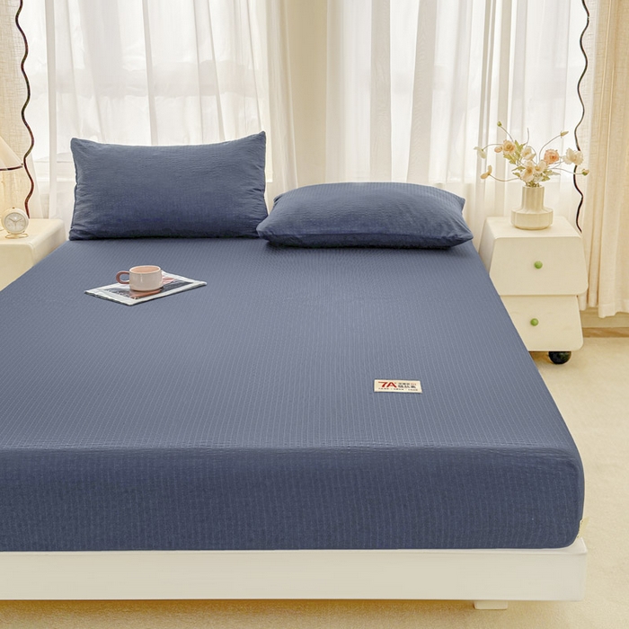 91家纺网 家纺一手货源 找家纺 贝扬思家纺 2026新款高品质A类泡芙纱纯色单床笠系列-110g CL-深蓝