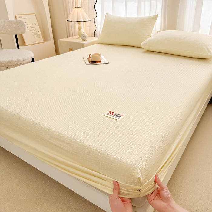 91家纺网 家纺一手货源 找家纺 贝扬思家纺 2026新款高品质A类泡芙纱纯色单床笠系列-110g CL-米黄