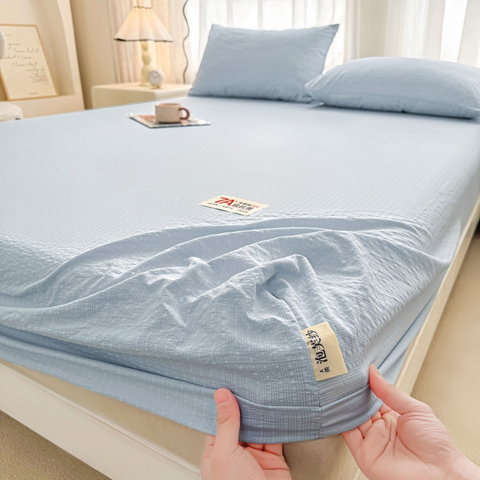 91家纺网 家纺一手货源 找家纺 贝扬思家纺 2026新款高品质A类泡芙纱纯色单床笠系列-110g CL-浅蓝