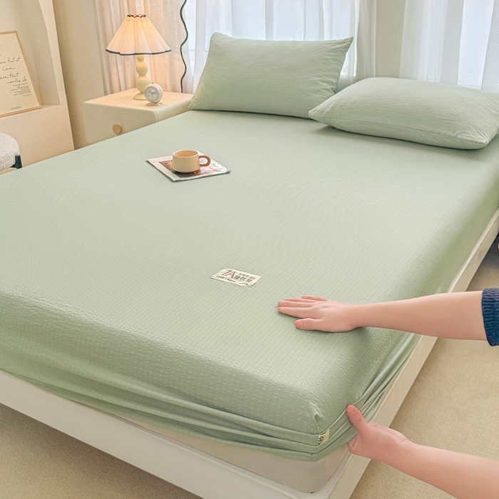 91家纺网 家纺一手货源 找家纺 贝扬思家纺 2026新款高品质A类泡芙纱纯色单床笠系列-110g CL-绿色