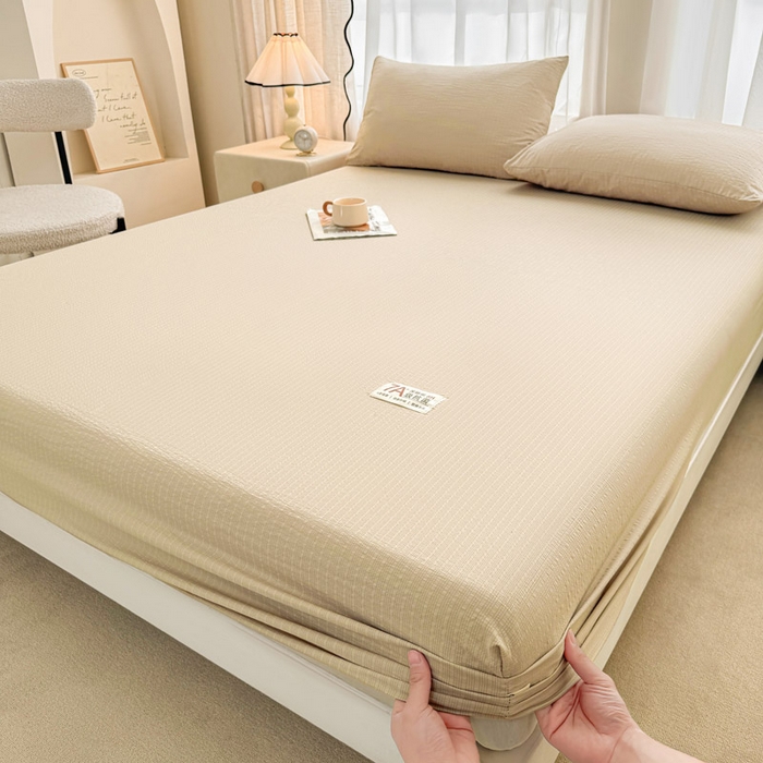 91家纺网 家纺一手货源 找家纺 贝扬思家纺 2026新款高品质A类泡芙纱纯色单床笠系列-110g CL-卡其