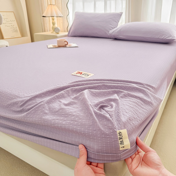 91家纺网 家纺一手货源 找家纺 贝扬思家纺 2026新款高品质A类泡芙纱纯色单床笠系列-110g CL-浅紫