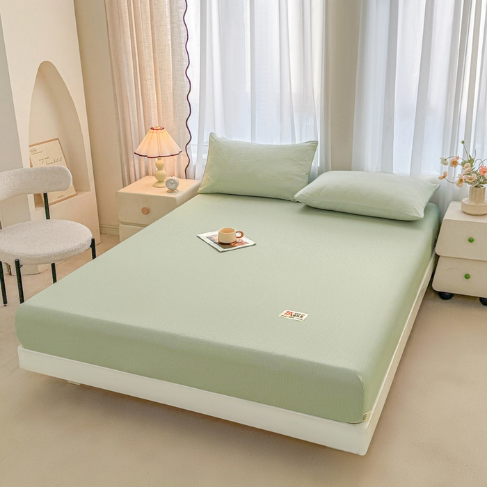 91家纺网 家纺一手货源 找家纺 贝扬思家纺 2026新款高品质A类泡芙纱纯色单床笠系列-110g CL-绿色