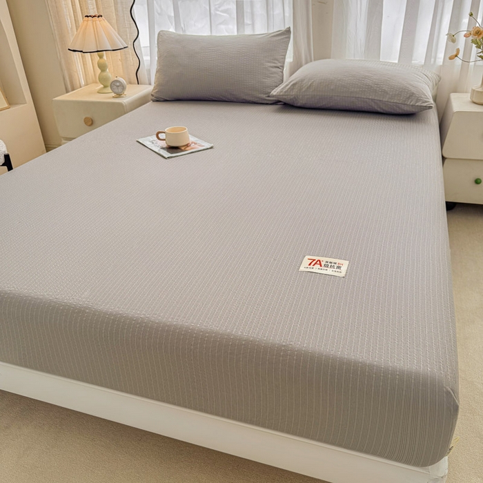 91家纺网 家纺一手货源 找家纺 贝扬思家纺 2026新款高品质A类泡芙纱纯色单床笠系列-110g CL-浅灰