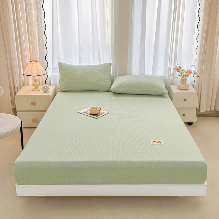 91家纺网 家纺一手货源 找家纺 贝扬思家纺 2026新款高品质A类泡芙纱纯色单床笠系列-110g CL-绿色