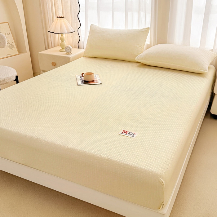 91家纺网 家纺一手货源 找家纺 贝扬思家纺 2026新款高品质A类泡芙纱纯色单床笠系列-110g CL-米黄