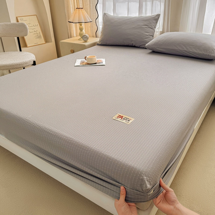 91家纺网 家纺一手货源 找家纺 贝扬思家纺 2026新款高品质A类泡芙纱纯色单床笠系列-110g CL-浅灰