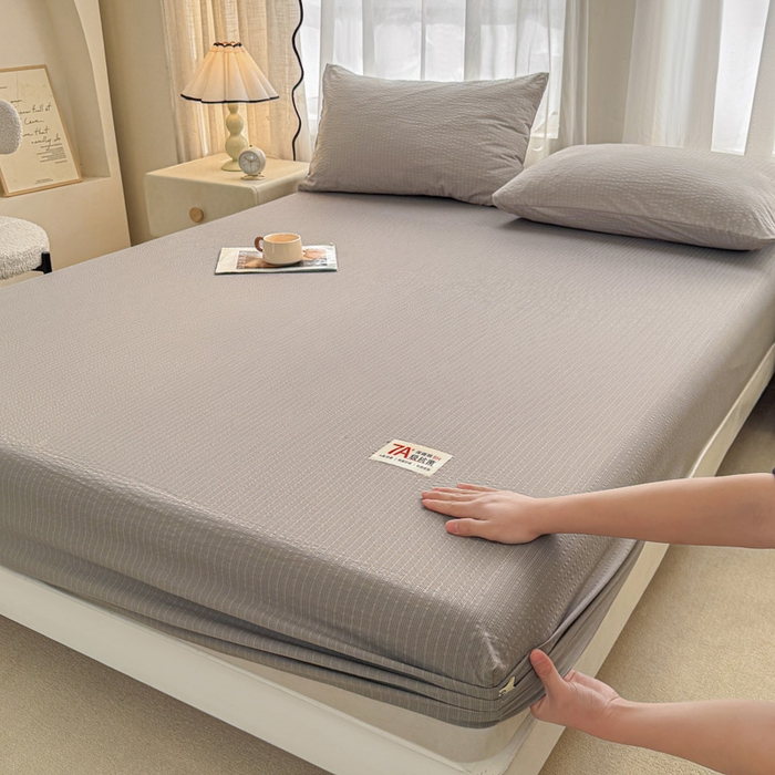 91家纺网 家纺一手货源 找家纺 贝扬思家纺 2026新款高品质A类泡芙纱纯色单床笠系列-110g CL-浅灰