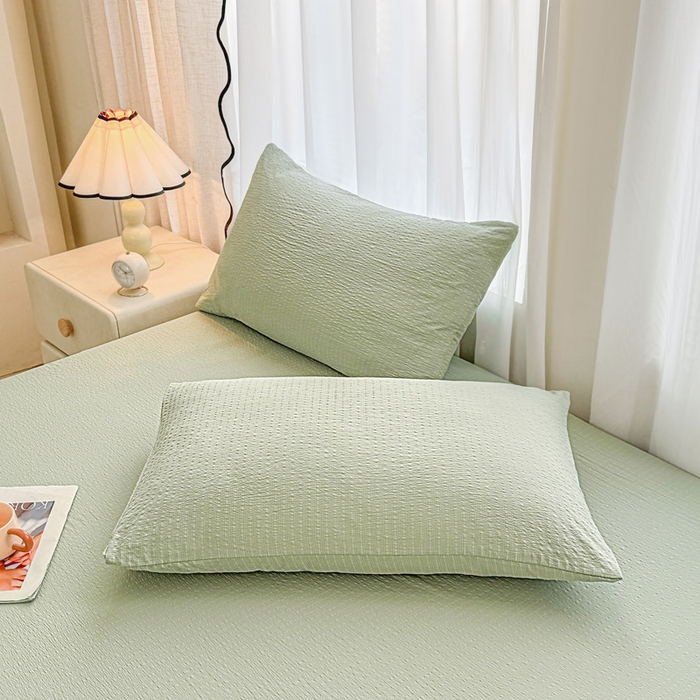 91家纺网 家纺一手货源 找家纺 贝扬思家纺 2026新款高品质A类泡芙纱纯色单床笠系列-110g CL-绿色