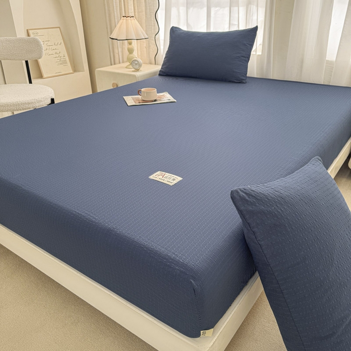 91家纺网 家纺一手货源 找家纺 贝扬思家纺 2026新款高品质A类泡芙纱纯色单床笠系列-110g CL-深蓝