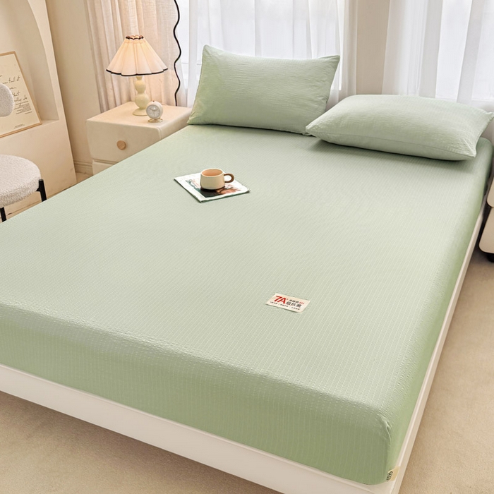 91家纺网 家纺一手货源 找家纺 贝扬思家纺 2026新款高品质A类泡芙纱纯色单床笠系列-110g CL-绿色