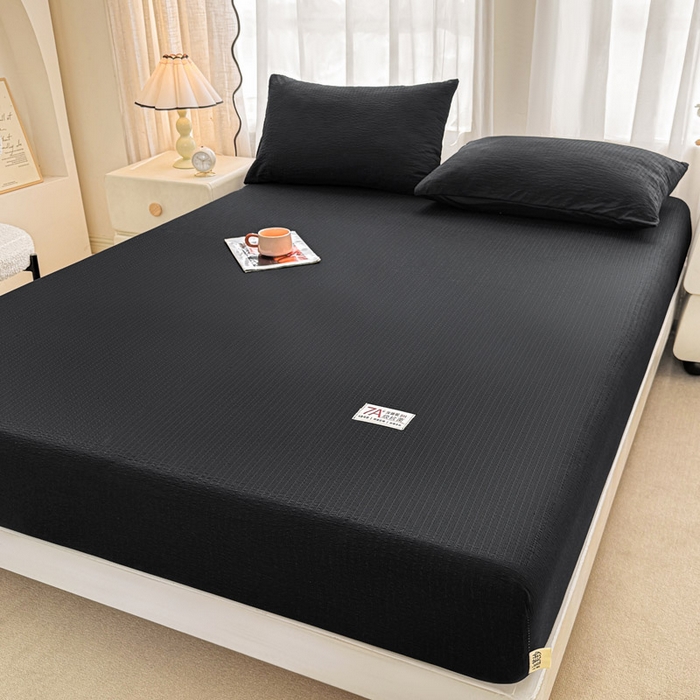 91家纺网 家纺一手货源 找家纺 贝扬思家纺 2026新款高品质A类泡芙纱纯色单床笠系列-110g CL-黑色