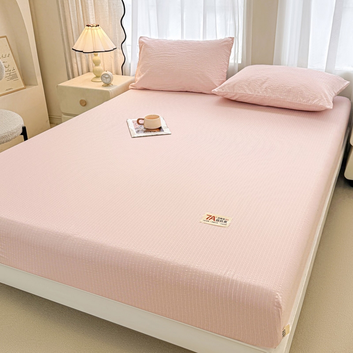 91家纺网 家纺一手货源 找家纺 贝扬思家纺 2026新款高品质A类泡芙纱纯色单床笠系列-110g CL-粉色