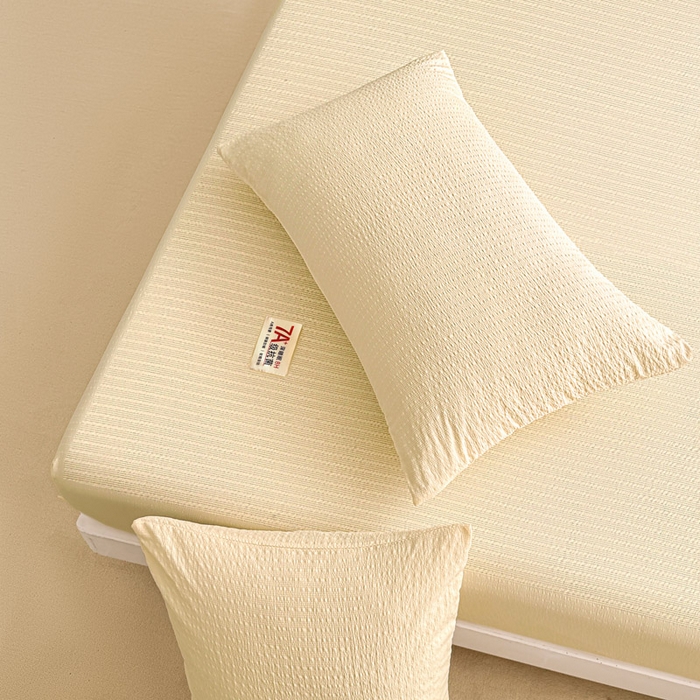 91家纺网 家纺一手货源 找家纺 贝扬思家纺 2026新款高品质A类泡芙纱纯色单床笠系列-110g CL-米黄