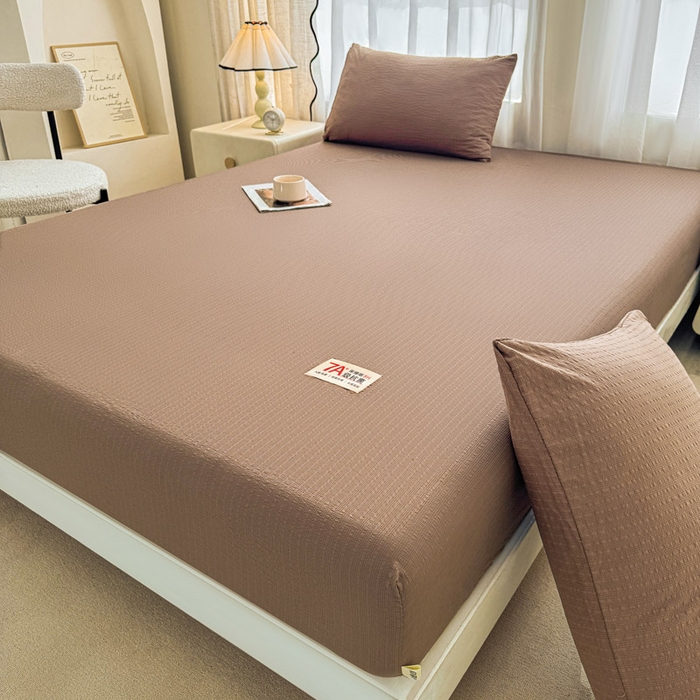 91家纺网 家纺一手货源 找家纺 贝扬思家纺 2026新款高品质A类泡芙纱纯色单床笠系列-110g CL-深咖