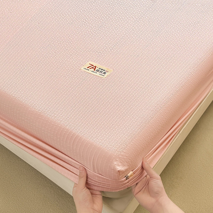 91家纺网 家纺一手货源 找家纺 贝扬思家纺 2026新款高品质A类泡芙纱纯色单床笠系列-110g CL-粉色