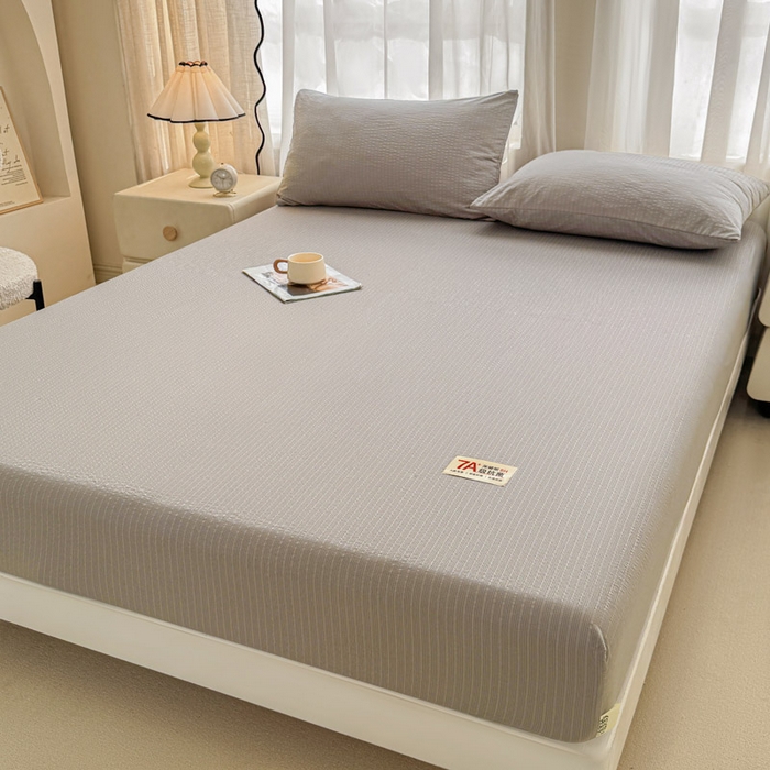 91家纺网 家纺一手货源 找家纺 贝扬思家纺 2026新款高品质A类泡芙纱纯色单床笠系列-110g CL-浅灰