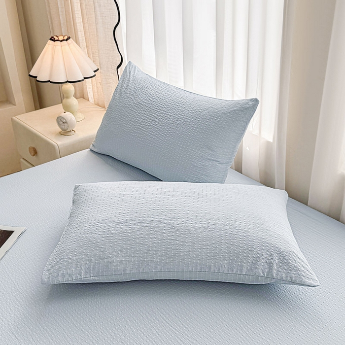 91家纺网 家纺一手货源 找家纺 贝扬思家纺 2026新款高品质A类泡芙纱纯色单床笠系列-110g CL-浅蓝