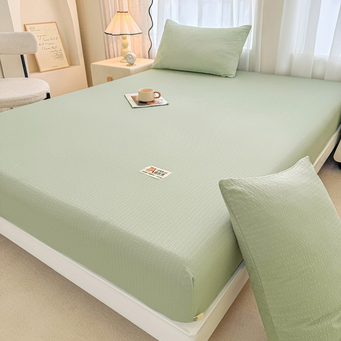 91家纺网 家纺一手货源 找家纺 贝扬思家纺 2026新款高品质A类泡芙纱纯色单床笠系列-110g CL-绿色