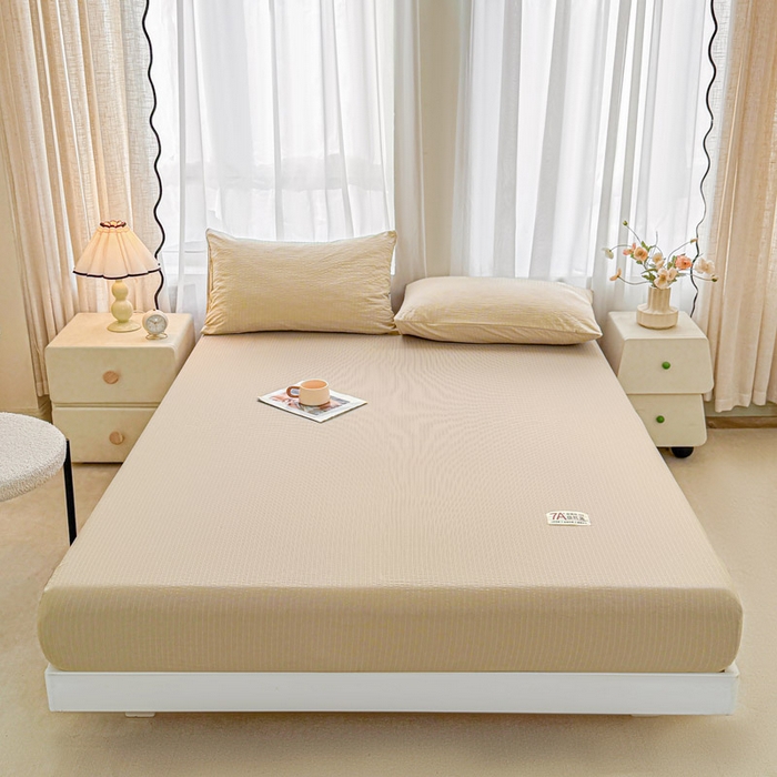 91家纺网 家纺一手货源 找家纺 贝扬思家纺 2026新款高品质A类泡芙纱纯色单床笠系列-110g CL-卡其