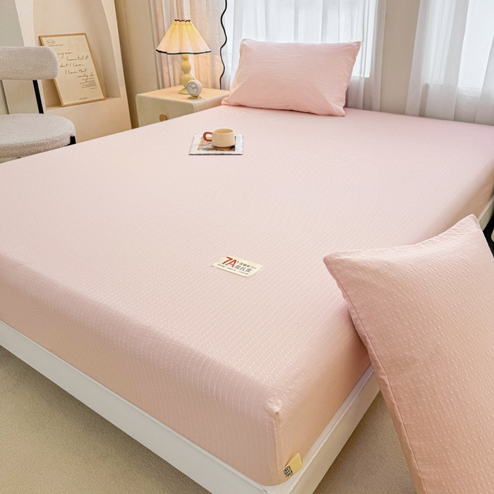 91家纺网 家纺一手货源 找家纺 贝扬思家纺 2026新款高品质A类泡芙纱纯色单床笠系列-110g CL-粉色