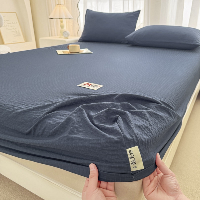 91家纺网 家纺一手货源 找家纺 贝扬思家纺 2026新款高品质A类泡芙纱纯色单床笠系列-110g CL-深蓝