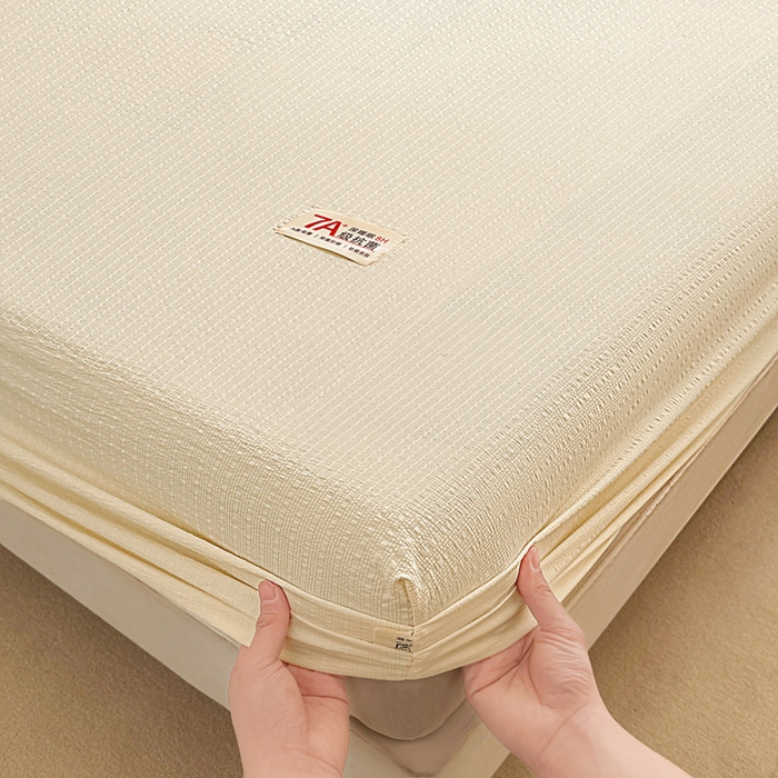 91家纺网 家纺一手货源 找家纺 贝扬思家纺 2026新款高品质A类泡芙纱纯色单床笠系列-110g CL-米黄