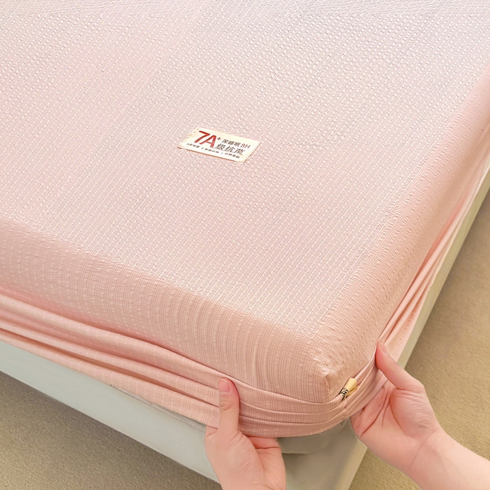 91家纺网 家纺一手货源 找家纺 贝扬思家纺 2026新款高品质A类泡芙纱纯色单床笠系列-110g CL-粉色