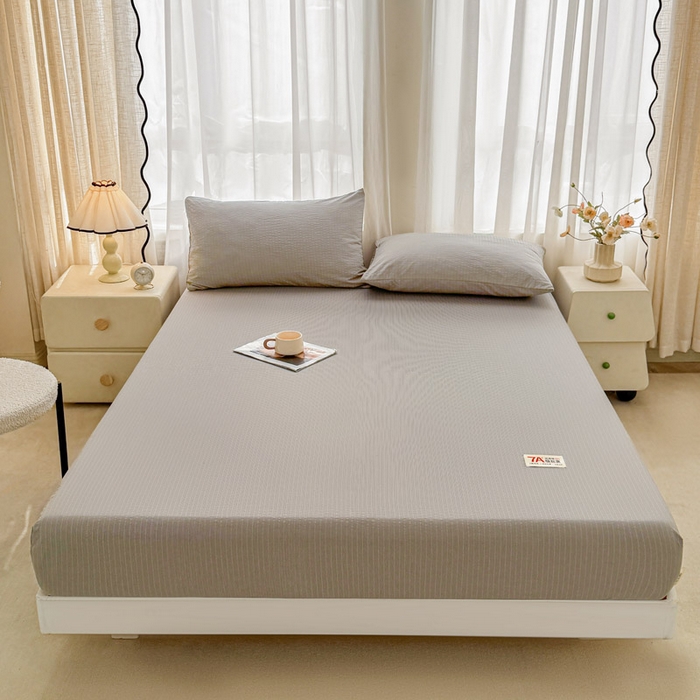 91家纺网 家纺一手货源 找家纺 贝扬思家纺 2026新款高品质A类泡芙纱纯色单床笠系列-110g CL-浅灰