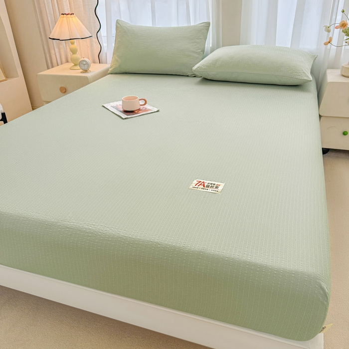 91家纺网 家纺一手货源 找家纺 贝扬思家纺 2026新款高品质A类泡芙纱纯色单床笠系列-110g CL-绿色