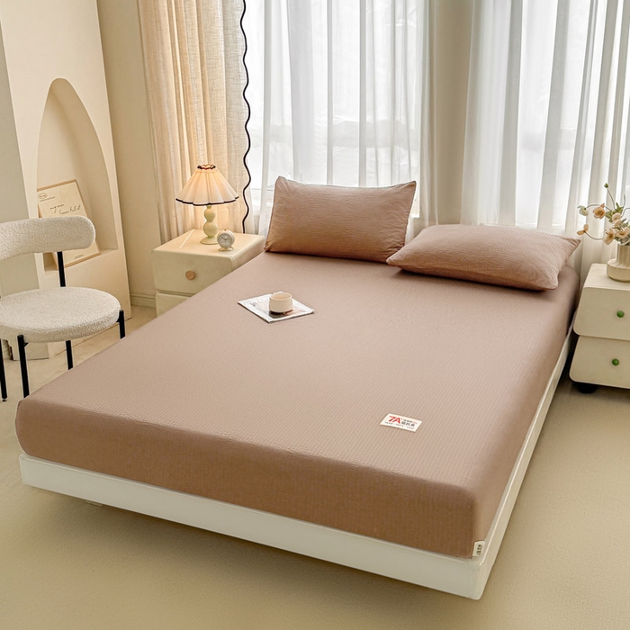 91家纺网 家纺一手货源 找家纺 贝扬思家纺 2026新款高品质A类泡芙纱纯色单床笠系列-110g CL-深咖