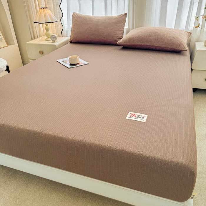 91家纺网 家纺一手货源 找家纺 贝扬思家纺 2026新款高品质A类泡芙纱纯色单床笠系列-110g CL-深咖