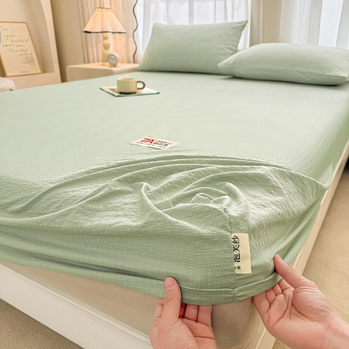 91家纺网 家纺一手货源 找家纺 贝扬思家纺 2026新款高品质A类泡芙纱纯色单床笠系列-110g CL-绿色