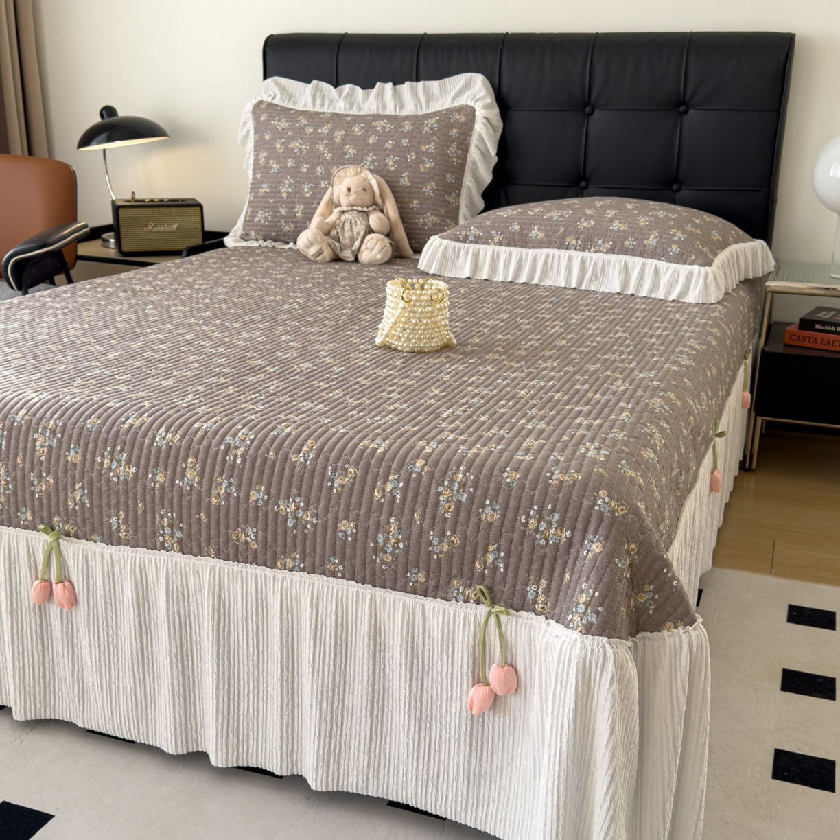 91家纺网 家纺一手货源 找家纺 （总）花漾家居 2026新款雪尼尔雪纺蕾丝大花边床盖单品床盖单件三件套