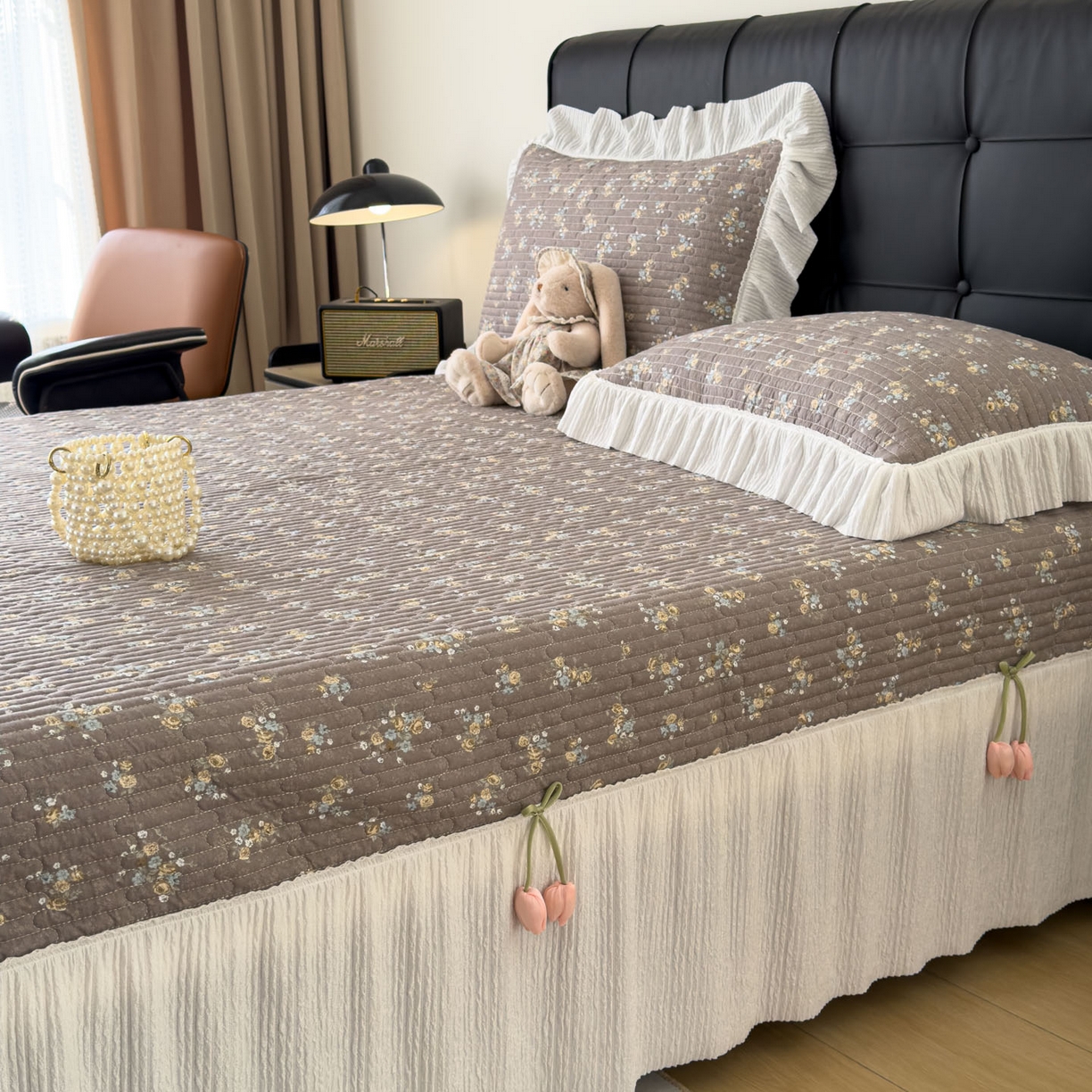 91家纺网 家纺一手货源 找家纺 （总）花漾家居 2026新款雪尼尔雪纺蕾丝大花边床盖单品床盖单件三件套