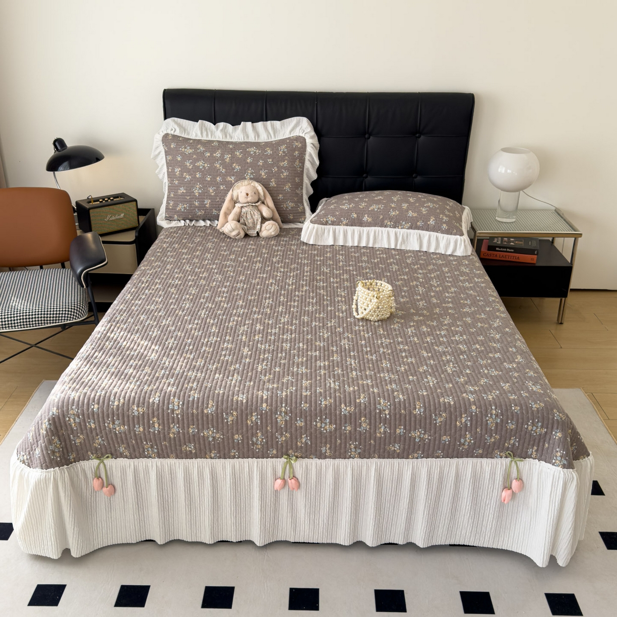 91家纺网 家纺一手货源 找家纺 （总）花漾家居 2026新款雪尼尔雪纺蕾丝大花边床盖单品床盖单件三件套